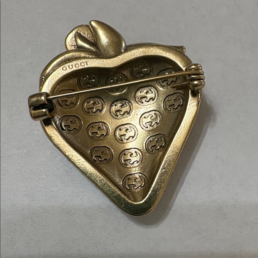 Gold-Tone Crystal Strawberry Brooch with Leaf Detail - Picture 2 of 2